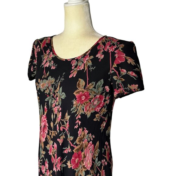 Vintage 90s Liz Claiborne Black Floral Sheer Dress Ruffle Hem Size 6 Grunge - Picture 2 of 8